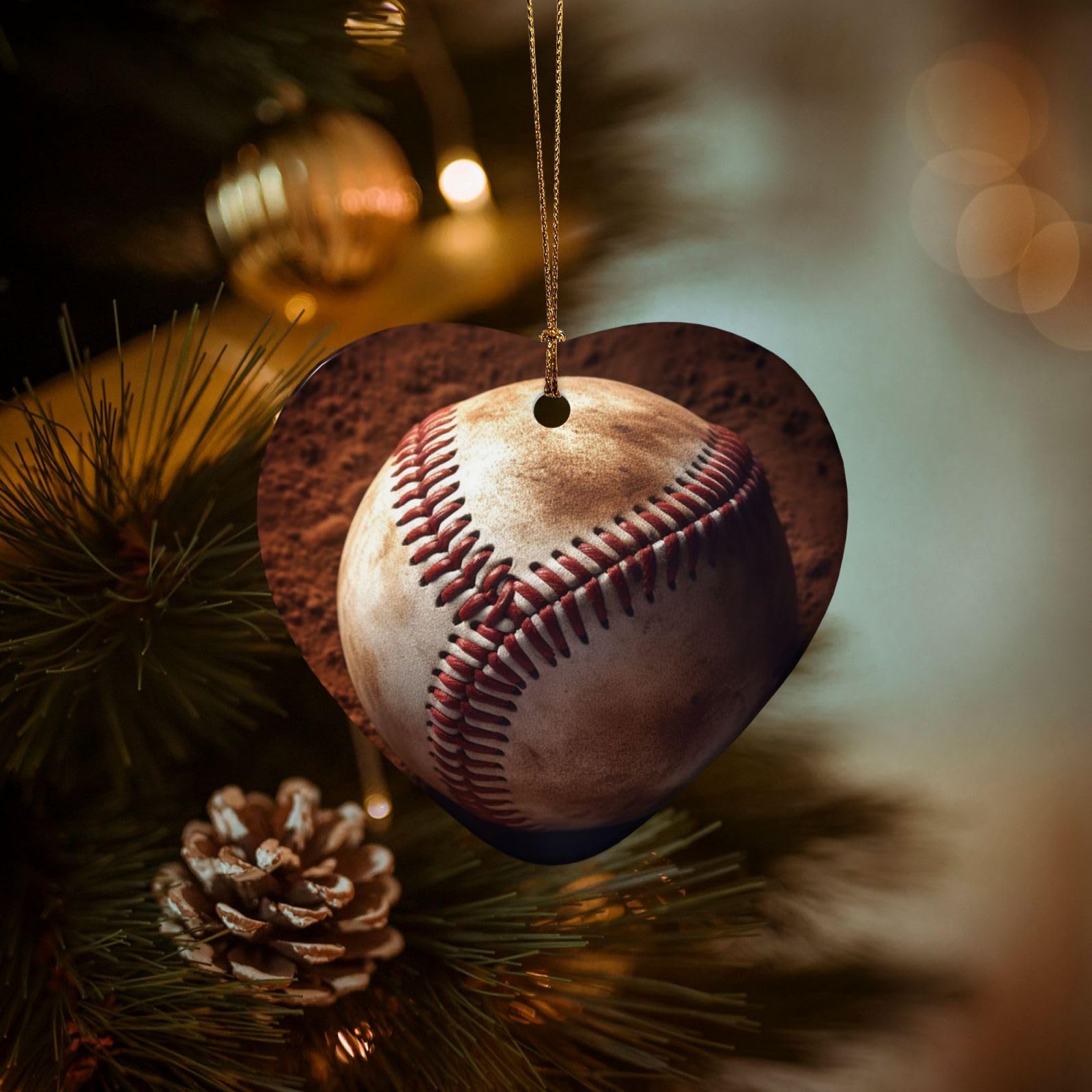 Christmas Ornaments for Christmas Tree Decoration Hanging Baseball Ornament with Gold Ribbon Crafts Heart Shape Ceramic Pendant for Keepsake Gifts Xmas Decor Party Supplies