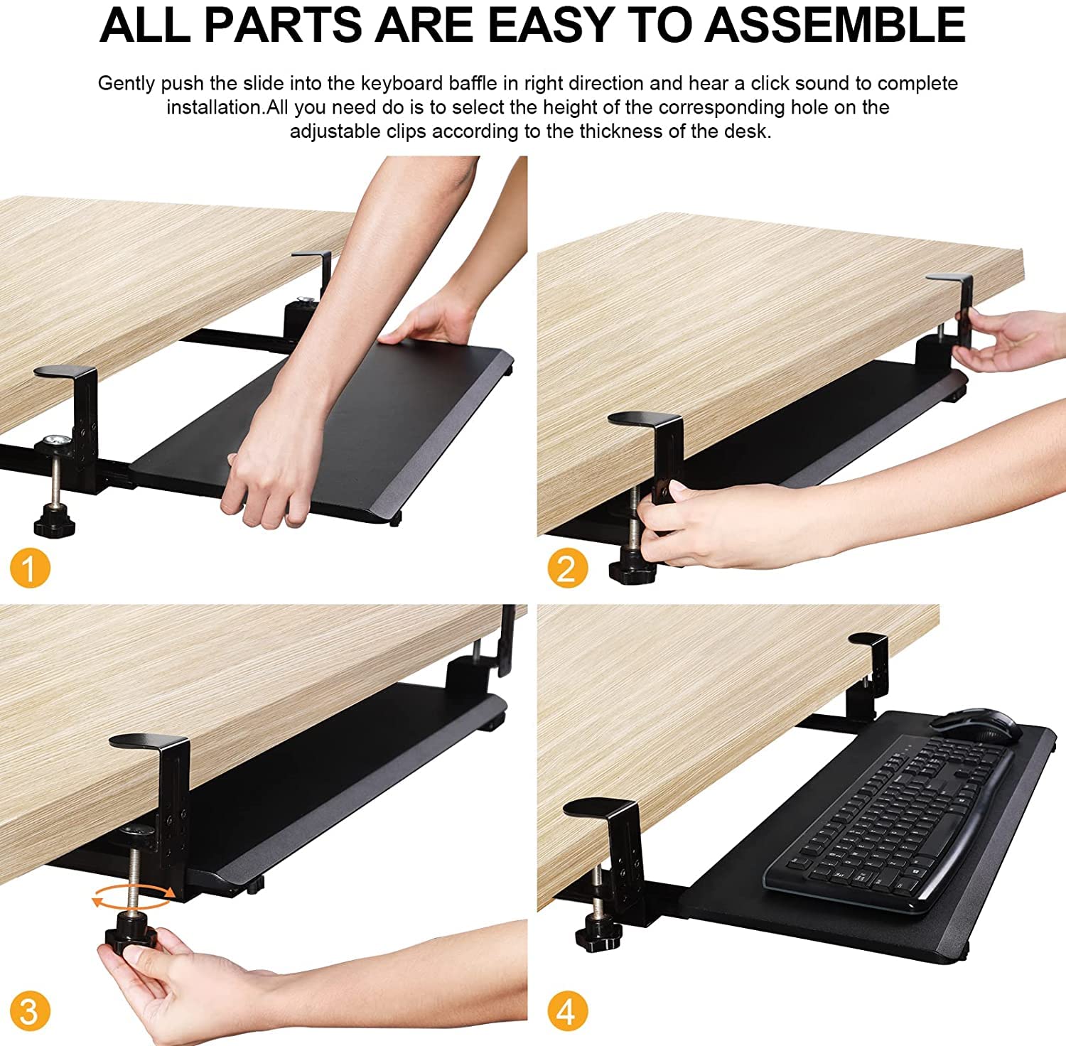 Bandeja para teclado con abrazadera ergonómica deslizante para teclado y ratón para debajo del escritorio cajón retráctil fácil de montar sin necesidad de herramientas o tornillos (carbón ne