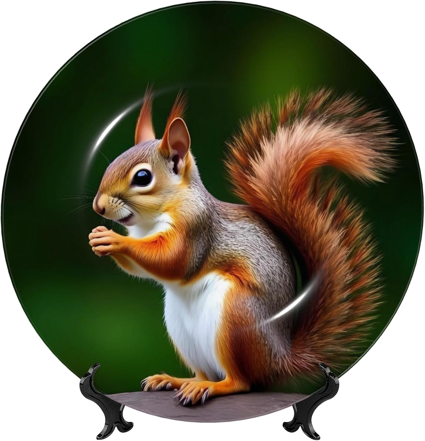 Decorative Plate Ceramic Plate for Wall Hanging 10in Accent Plate for Office Living Room Hallway Table Decor - Squirrels Eating Peanuts On The Tree