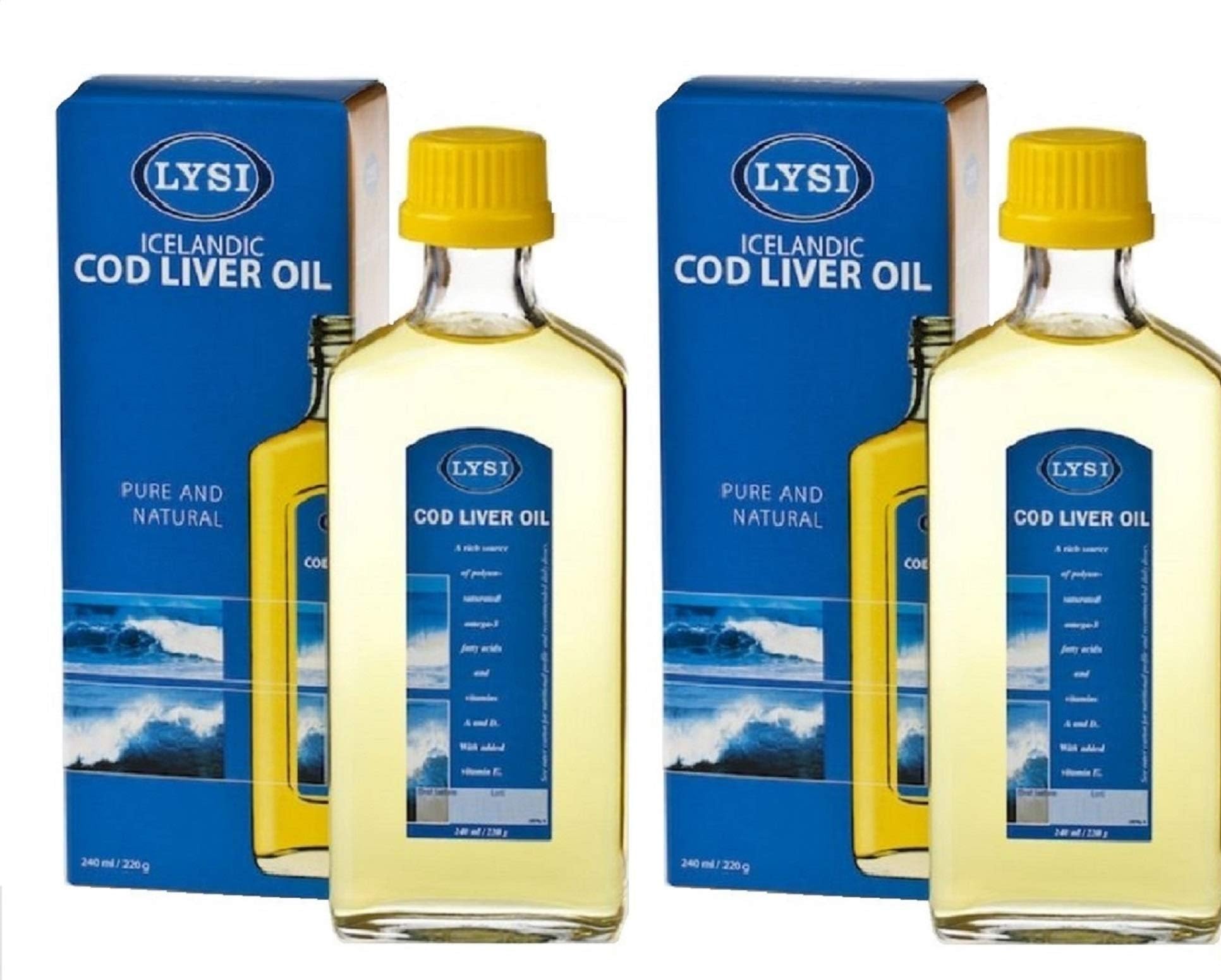 Lysi Cod Liver Oil High In Omega 3 Natural Flavour 240 ml Liquid Supplement x 2 Bottles Made From FIsh In Iceland