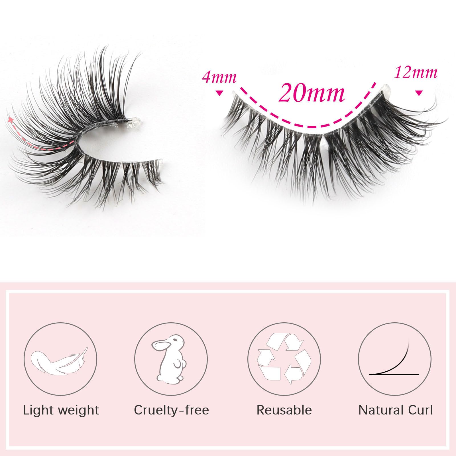 Kiusatig Half Fluffy Wispy Cat Eye Lashes - 3/4 Natural Look False Eyelashes - 10 works Clear Band Corner Lashes - Image 3