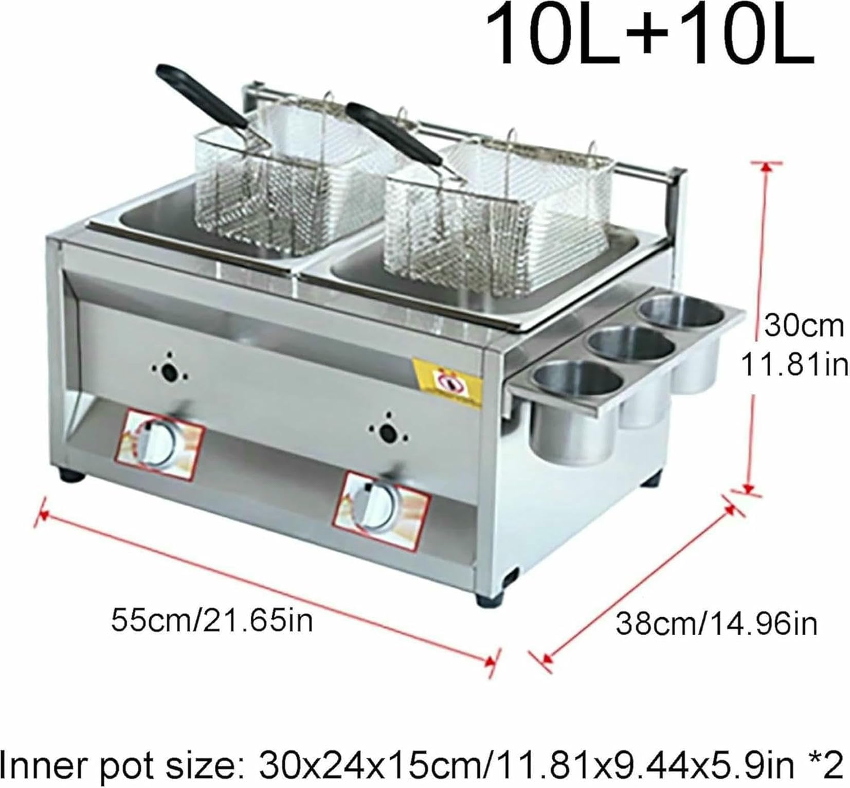 Freidora de Grasa Comercial, freidora de Gas Comercial de 20L-30L, de Acero Inoxidable, para encimera, con cestas extraíbles y Tapa, Ideal para Papas Fritas, Pavo y Cocina casera.