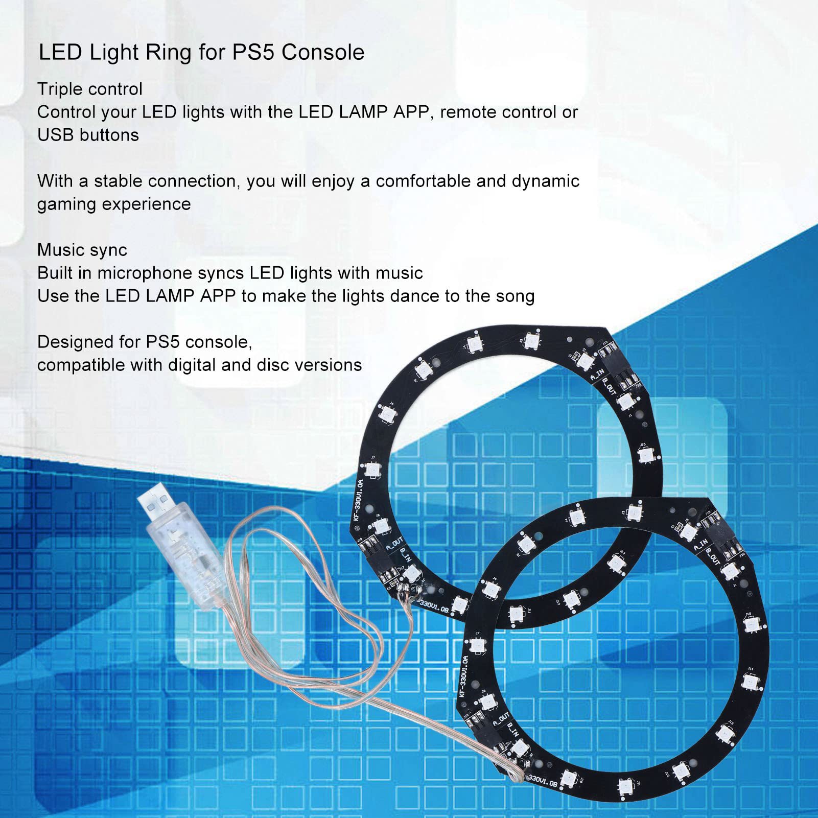RGB-LED-Lichtleiste für PS5-Konsolen-Frontplatten, Professionelle Bluetooth-Sync-Musik, 400 Effekte, 8 Farben, LED-Bandlichter mit App-Steuerung, RGB-LED-Lichtring für PS5-Konsole