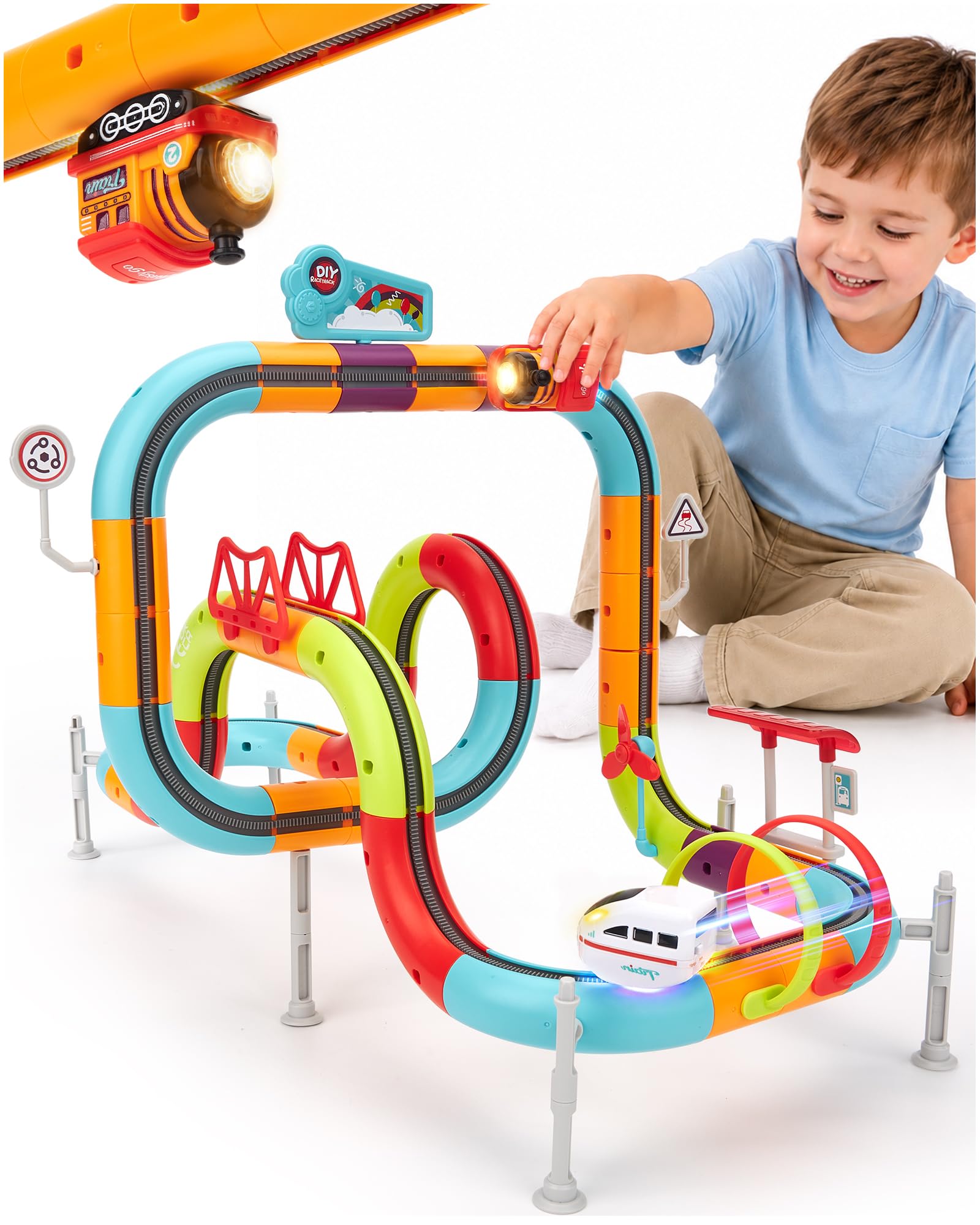 hahaland 64PCS 3D Electric Train Set for Kids Ages 3-8