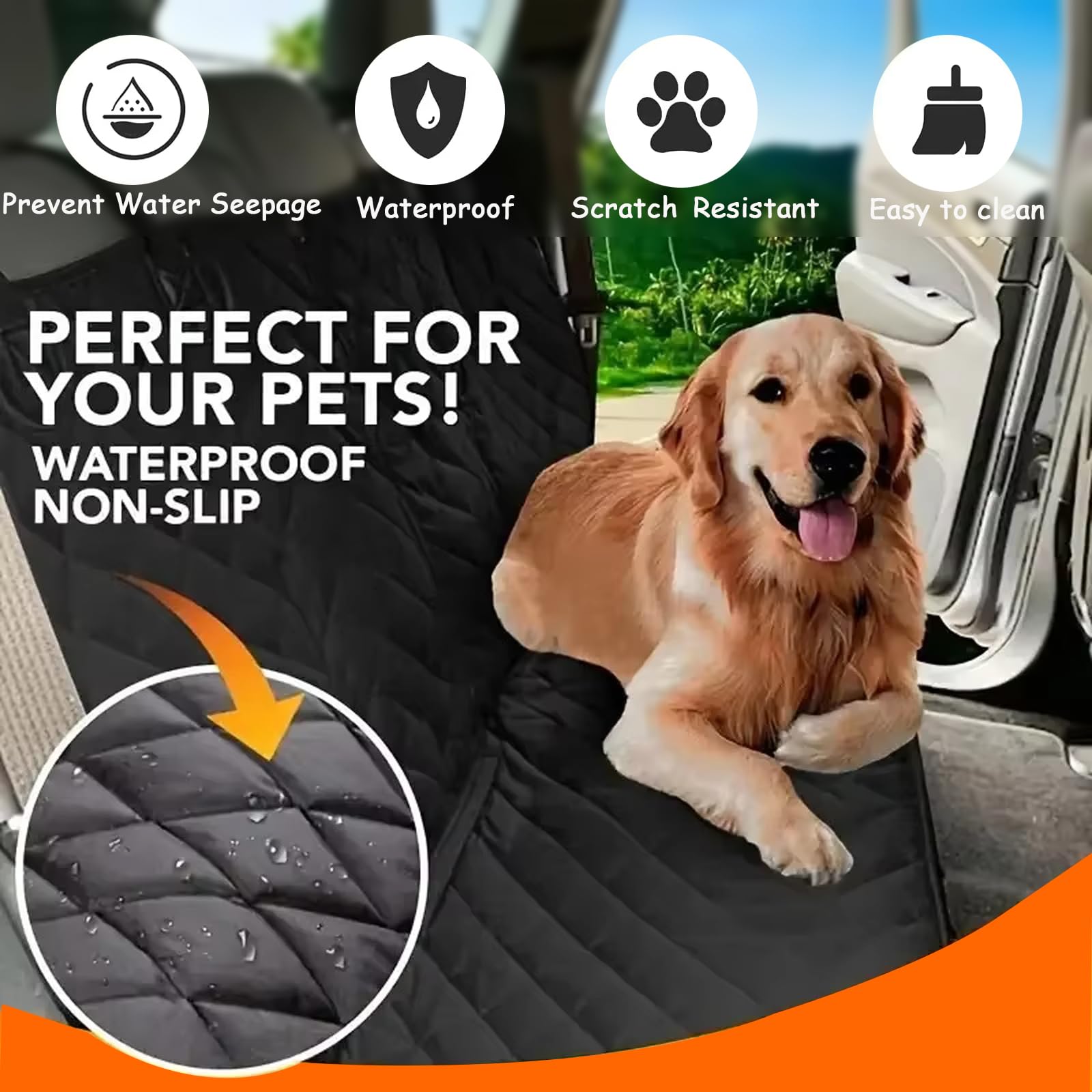 4-in-1 Coprisedile Auto per Cani, Coprisedile Auto per Cani, Telo Auto per Cani Telo Macchina per Cani Telo Cane Auto Sedili Posteriori, Telo Auto per Cani di Amaca, SUV, Tronco