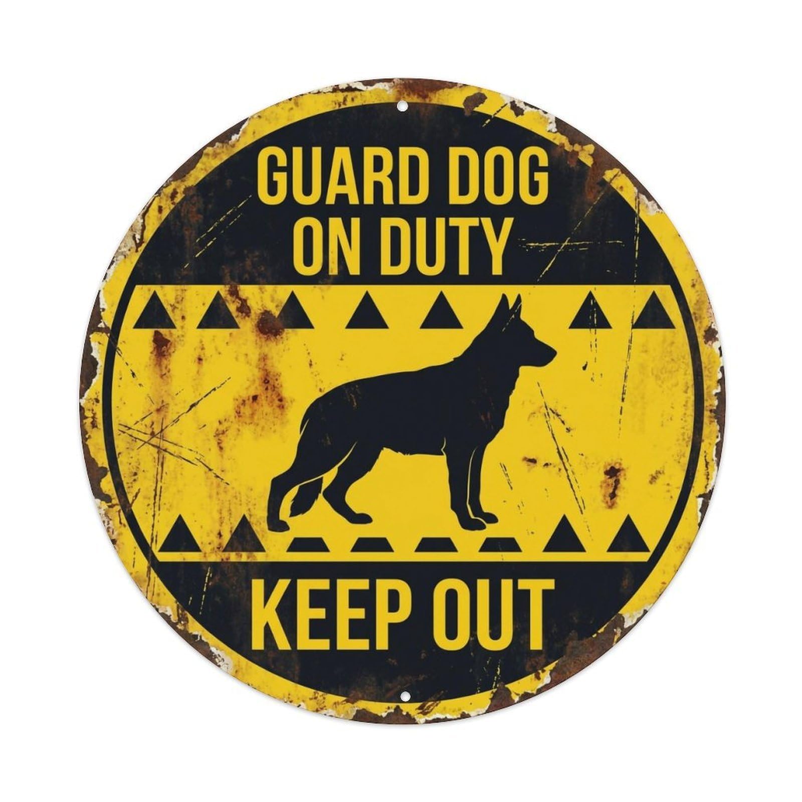 Guard Dog Duty Warning Round Wall Hanging Metal Tin Sign