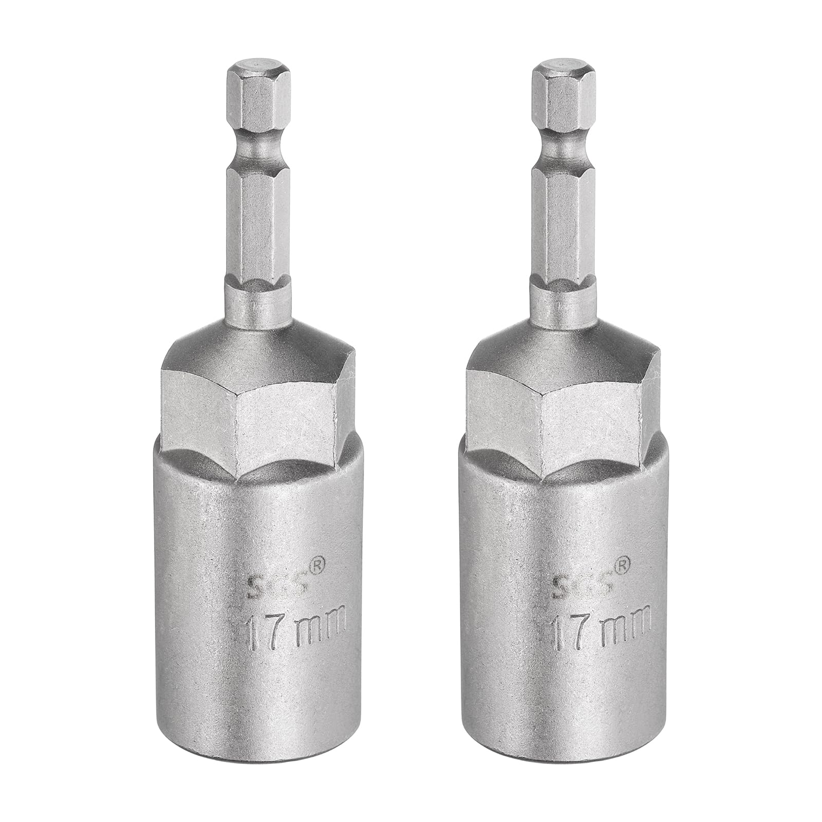 sourcing map 2pcs Nut Driver Drill Bit 17mm Metric Socket 1/4" Hex Shank 3.15" (80mm) Long 6-Point Sockets Quick Change CR-V Steel Bolt Setters for Power Drill Drivers