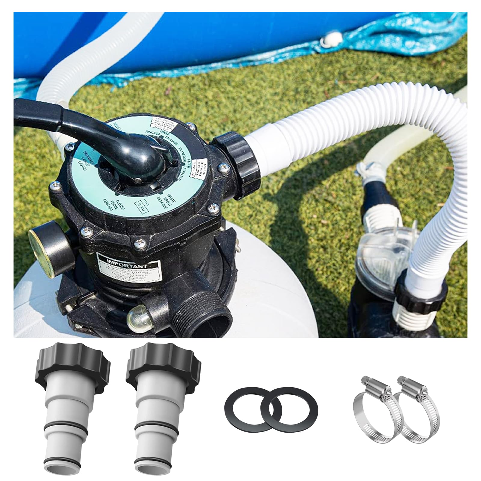 Supporti Per Tubi Da Piscina - Kit Accessori Blu - Adatto A Tubi Da 26-38 Mm Con Fascette E Nastri