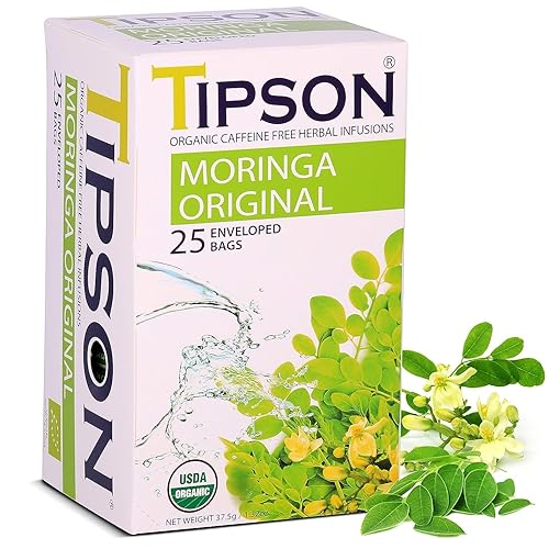 Miniatura 10 de Tipson Infusiones de té de hierbas de moringa orgánica, moringa y limón, sin cafeína, sin OMG, sin gluten, 25 bolsas de té premium (paquete de 1)