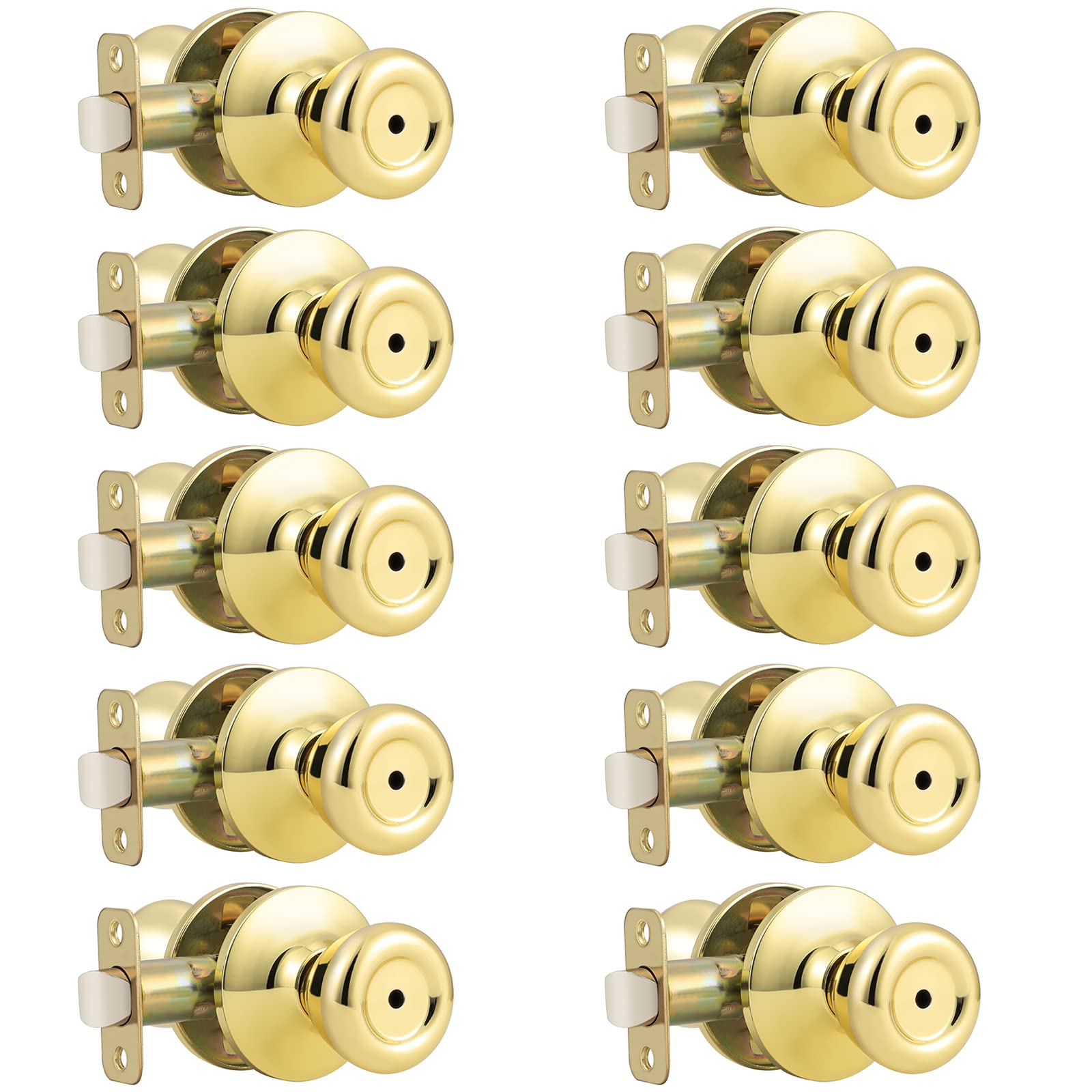 GOBEKOR Passage Door Knobs - 2 Pack Polished Brass -23