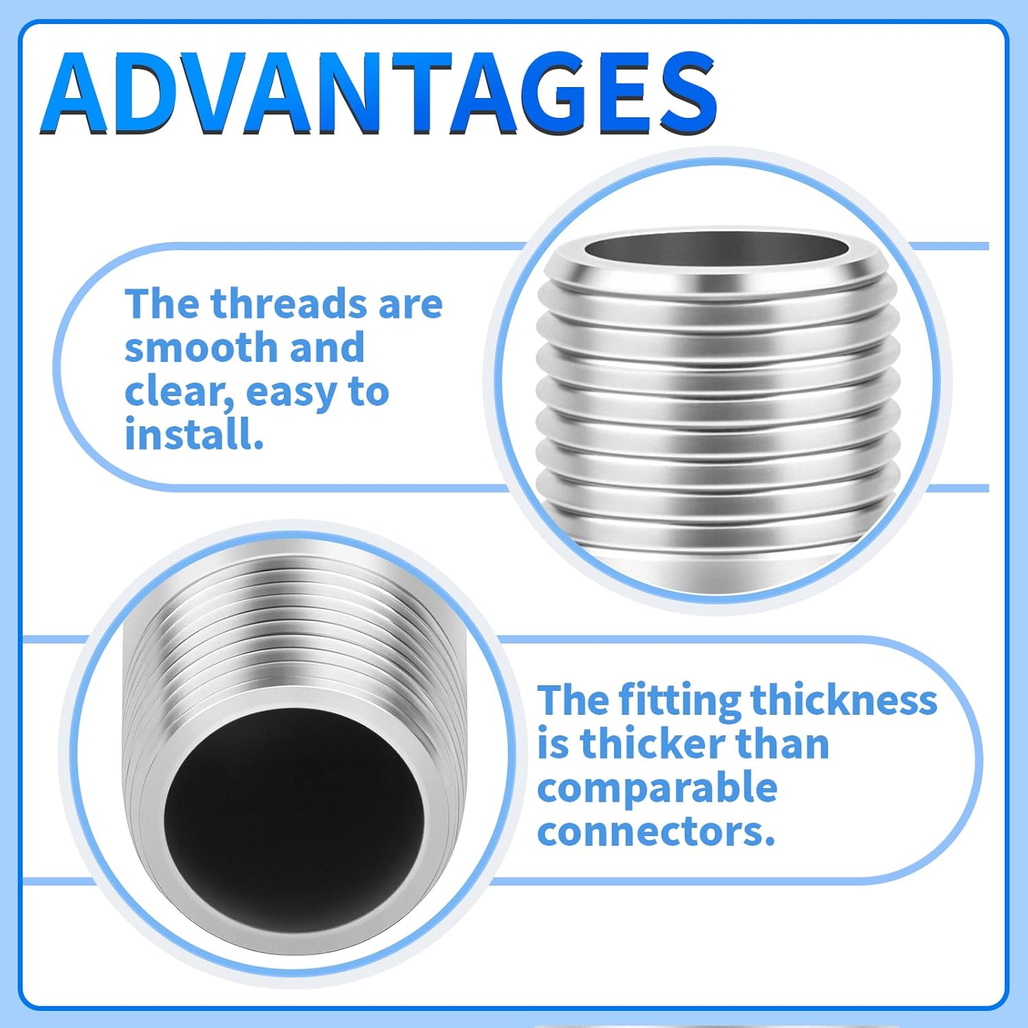 ChillWaves 304 Stainless Steel Pipe Fitting, Nipple Cast Pipe 1" NPT Male x 1" NPT Male Thread 6" Length(150MM)(2-PACK)