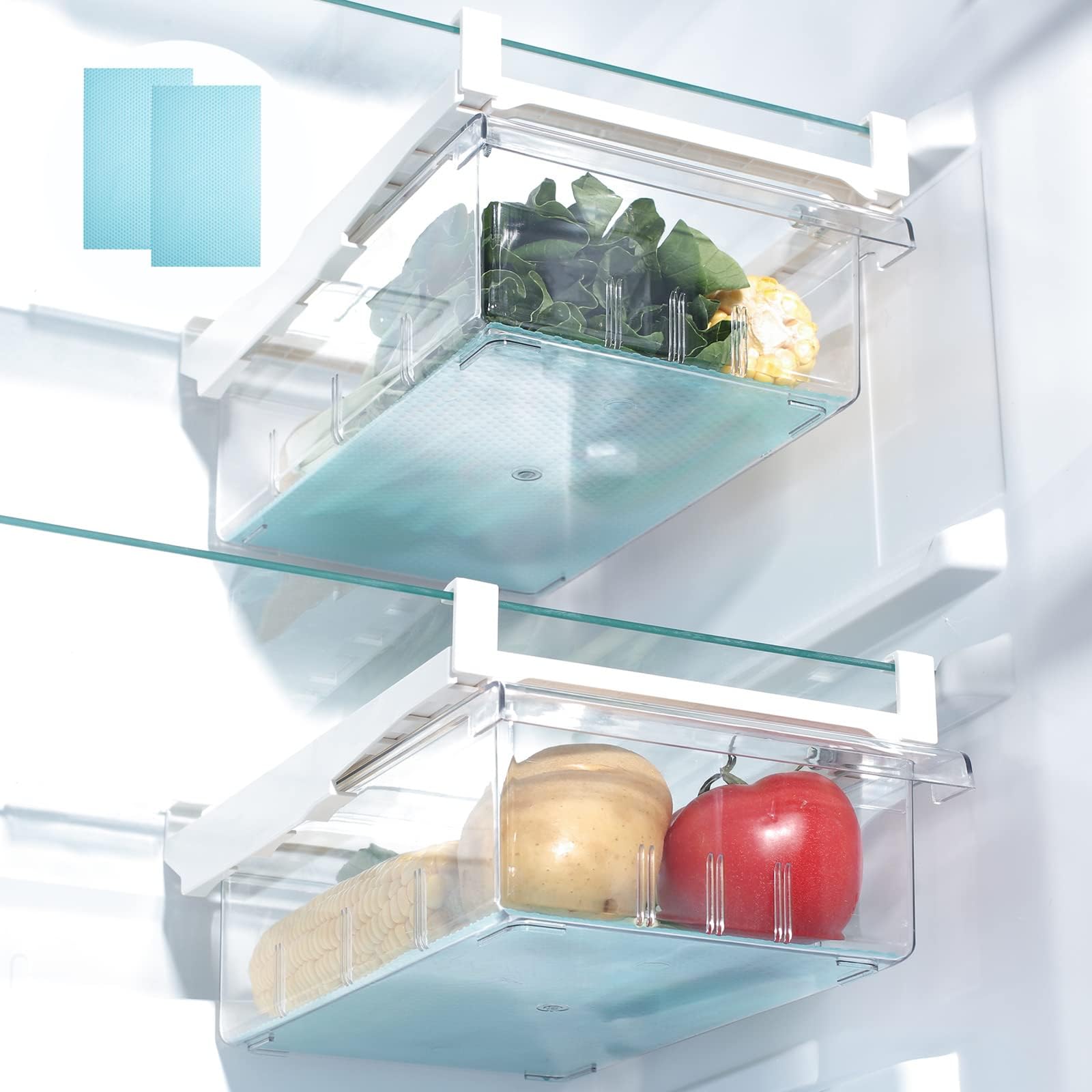 Refrigerator Organizer Bins with Handle - Farochy 2PCS Pull-out Fridge Drawer Organizer Refrigerator Storage Box Refrigerator Egg Drawer