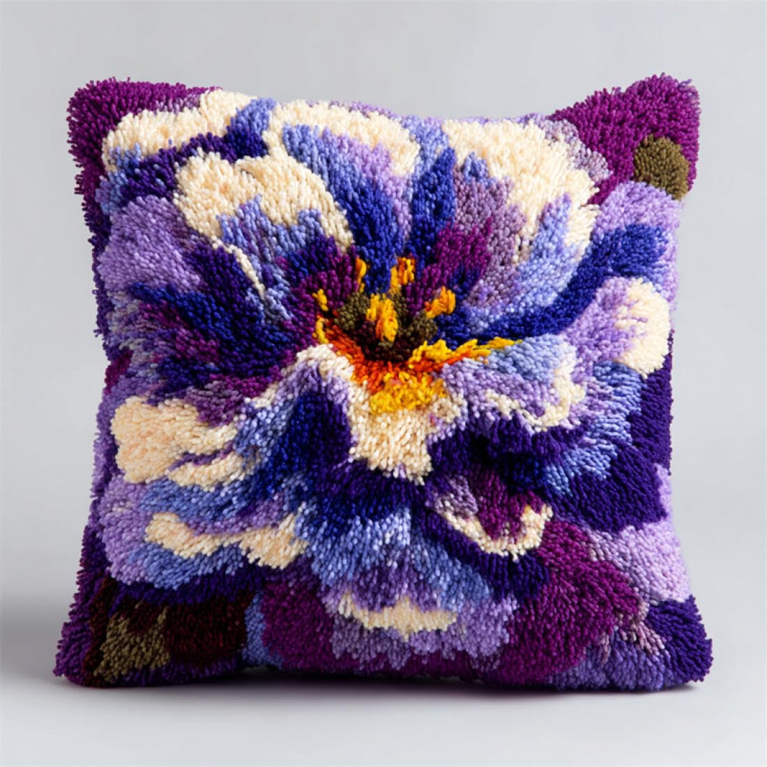 Kitquiver O Diy Latch Hook Kit Purple Flowers Latch Hook Kit For Adults Beginners Embroidery Crochet Set Diy Throw Pillow Covers Kits 17X17in