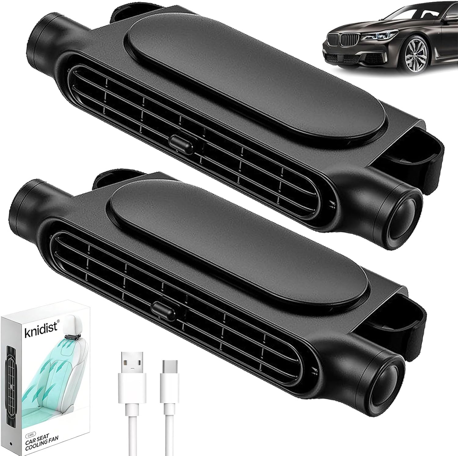 Car Fan Portable Ac for Seat Personal Air Conditioner Conditioners Fans That Blow Cold Carseat Neck Aire Acondicionado Port Til Para Carro Cars Backseat Kids Clip on Ventilador Vent(Black, 2PCS)