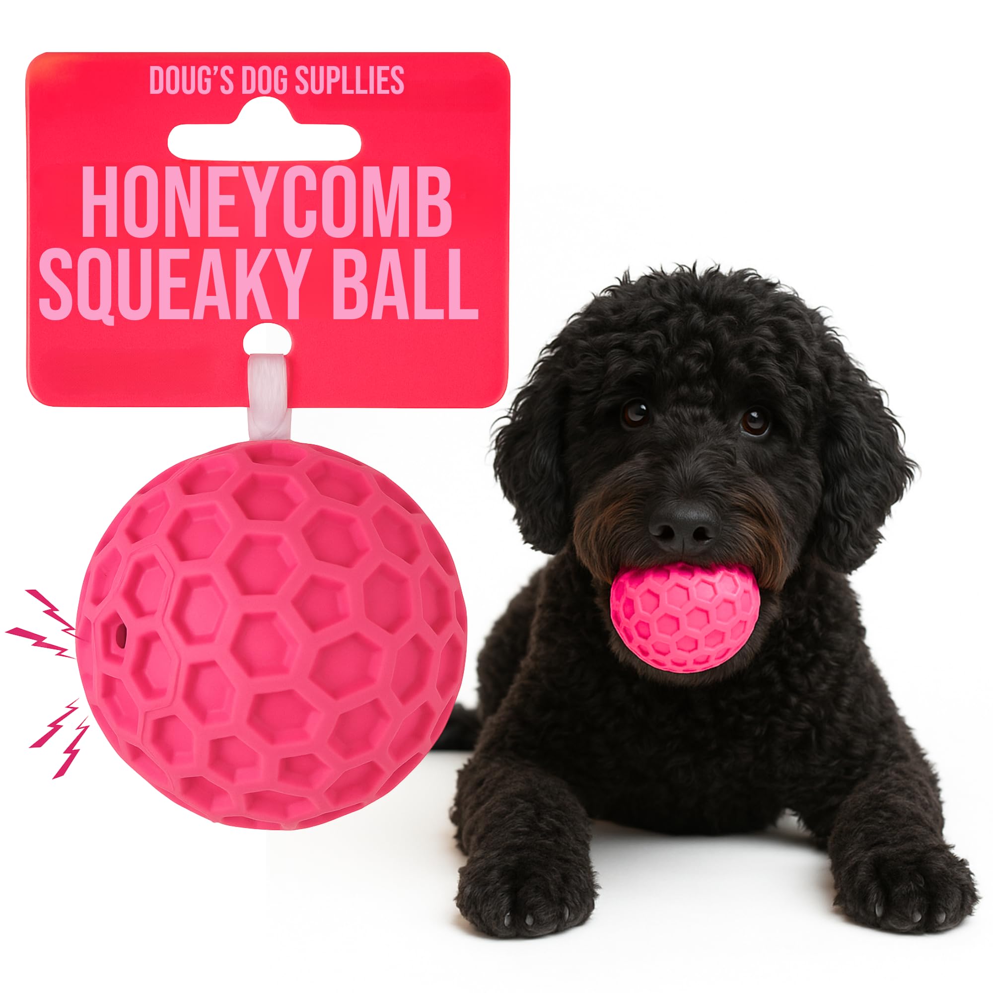 Dougs Dog Supplies Honeycomb Squeaky Ball Durable Dog Ball Toy Interactive Dog Toys for Medium Large Dogs