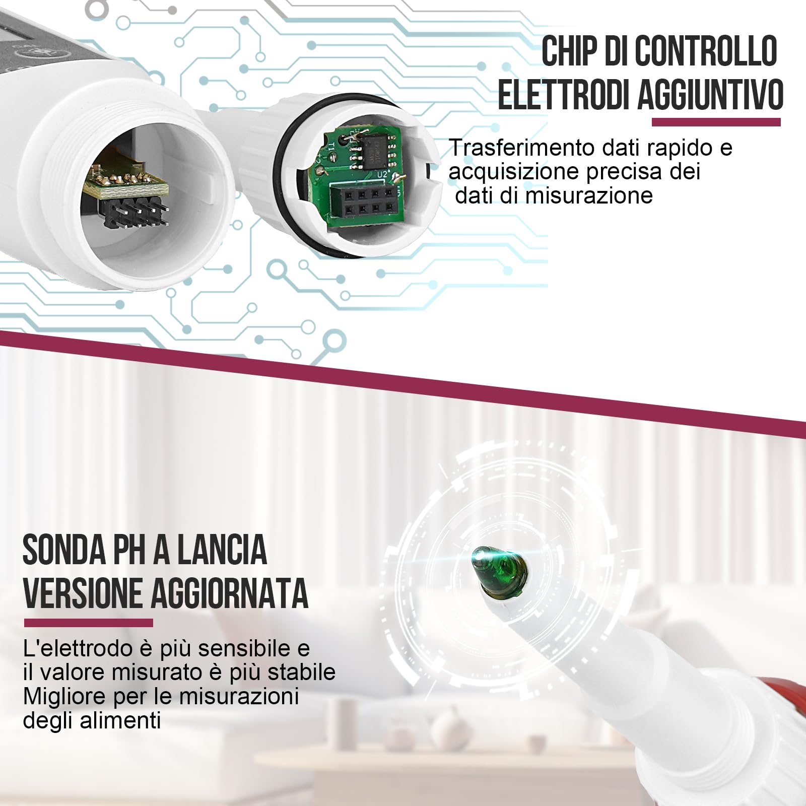 Tester di pH per alimenti GIDIGI, sonda di pH per pasta madre e pane, misuratore di pH professionale per fermentazione, formaggio, carne, inscatolamento, sonda di pH a lancia per semisolidi, acqua