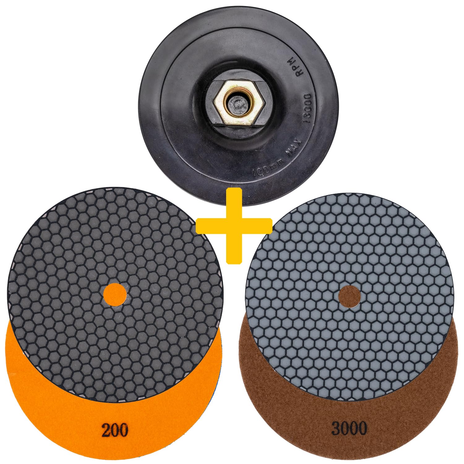 Profesjonalny zestaw diamentowych podkładek szlifierskich EDW, Ø 125 mm, ziarnistość 200 + 3000, talerze na rzep, do kamienia naturalnego, granitu, gresu, płytek, ceramiki, kamienia sztucznego, szkła,