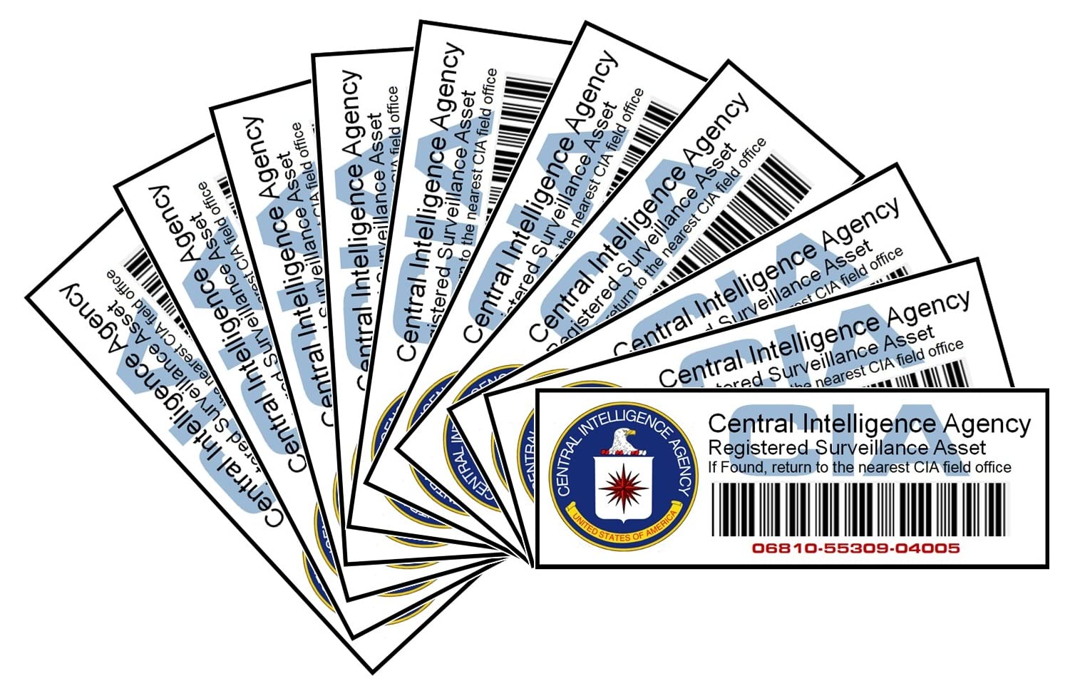CIA Central Intelligence Agency Surveillance Asset Tags - Set of 10