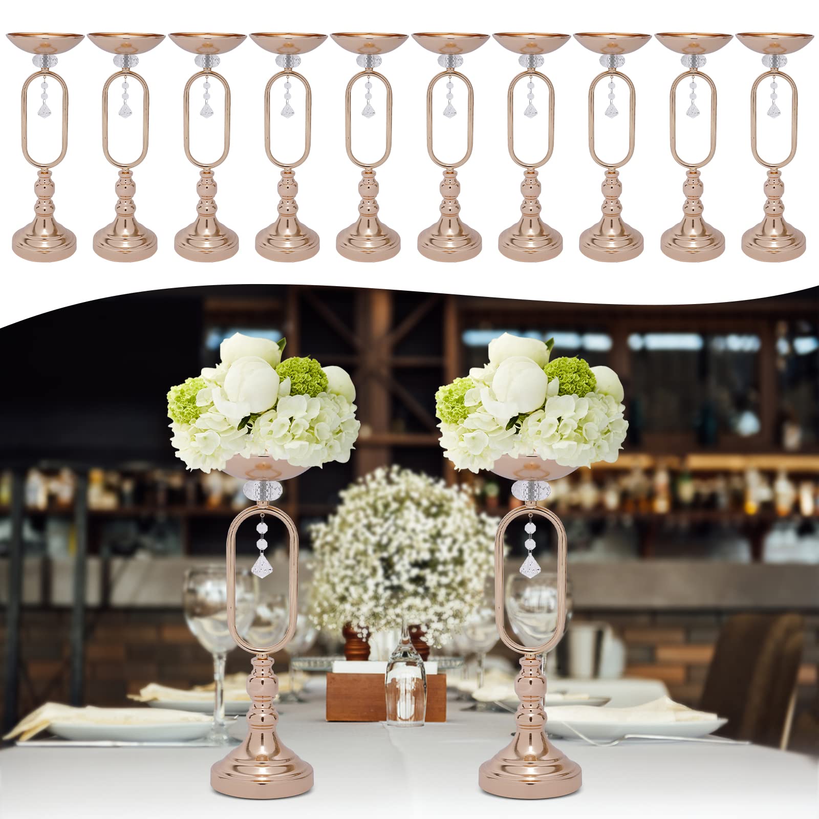 Jarrón de metal, decoración de mesa de boda, decoración de salón, construcción de hierro resistente, elegante jarrón de flores, cuerpo de botella ancho para ocasiones especiales, fácil de montar