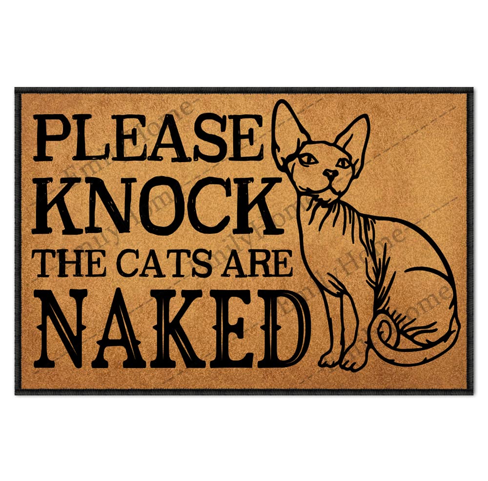 ZUYOENCO Indoor Door Mat Please Knock The Cats are Naked Indoor Floor Mat, Non Slip Front Door Rug Soft Quick Absorbent Entrance Doormats, Dust Dirt