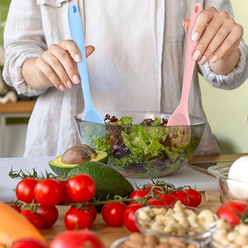 Miniatura 5 de Paquete de 2 cucharas de silicona para cocinar, 10.6 pulgadas, antiadherentes, ranuradas y sólidas, resistentes al calor, para cocina, cocinar,