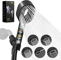 Hibbent Filtered Showerhead with Handheld, High Pressure 5 Sprays Handheld Shower Head with Brass Holder& 71" Metal Hose, Water Softener for Hard Water-Remove Chlorine, Reduces Dry Itchy Skin, Black