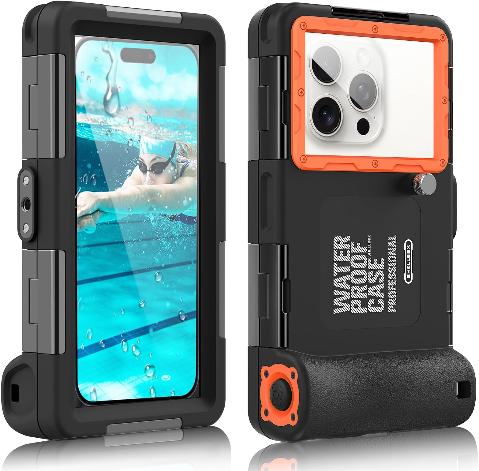 Waterproof Phone Case, Diving Phone Case for iPhone Samsung Galaxy Google LG Series, Underwater Professional 50ft Outdoor Surfing Swimming Snorkeling Video with Lanyard [2nd Generation], Black&Orange
