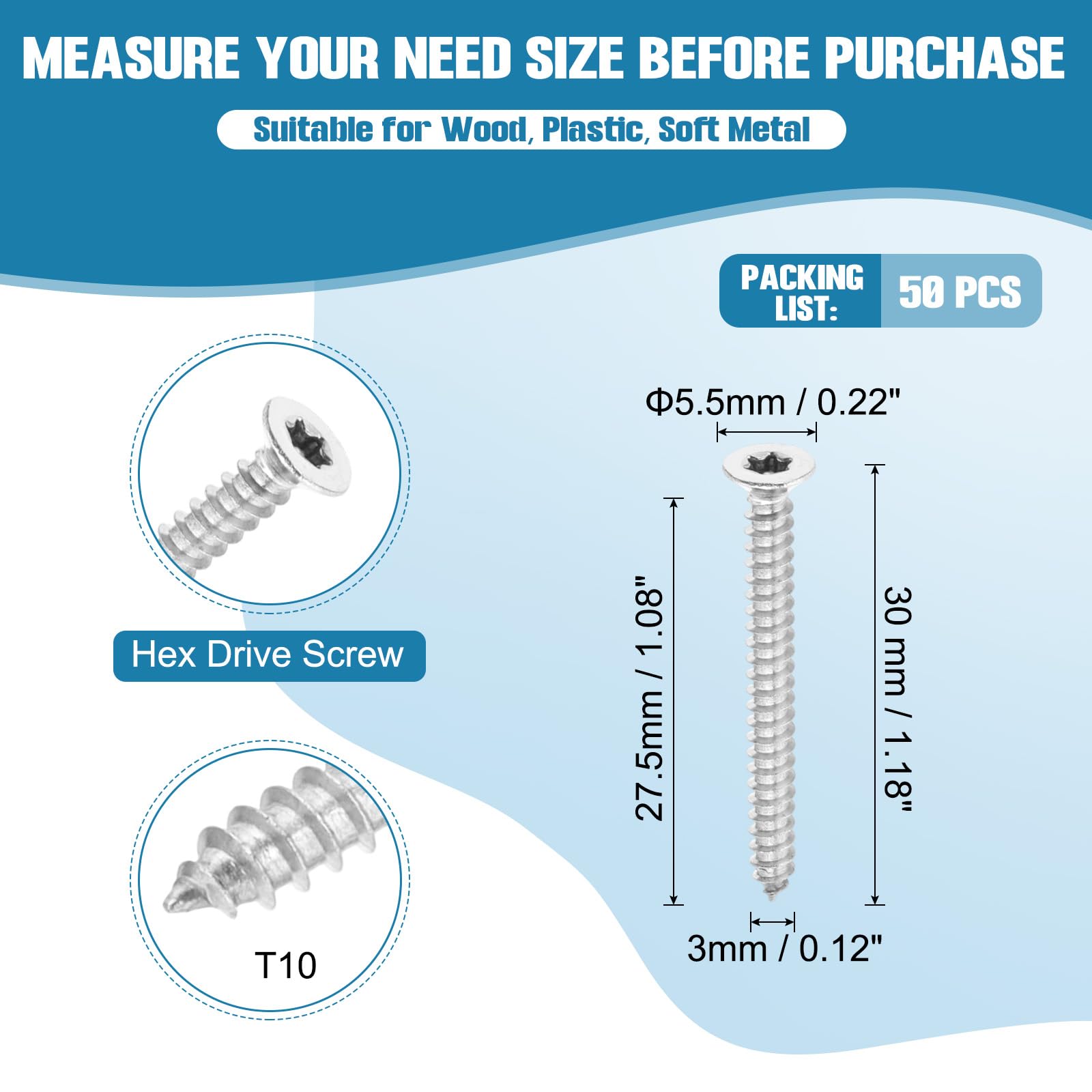 PATIKIL 50 Pcs Flat Head Torx/Star Screws - Image 2