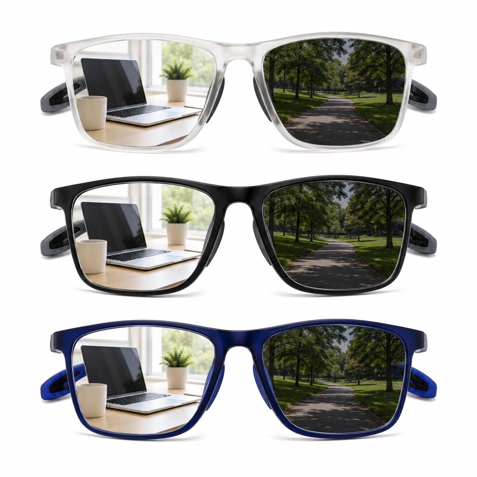 Generisch 3er-Pack Lesebrille Gleitsicht Selbsttönend Damen Herren, Multifokale Computerbrille, Blaulichtfilter, leichte TR90 Fassung