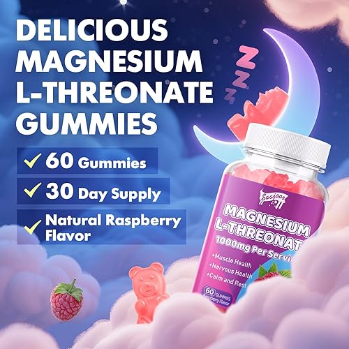 Miniatura 5 de Gomitas de magnesio L-treonato de 1000 mg - Suplemento para niños y adultos, apoyo muscular y sistema nervioso, sin OMG, sin azúcar, sabor