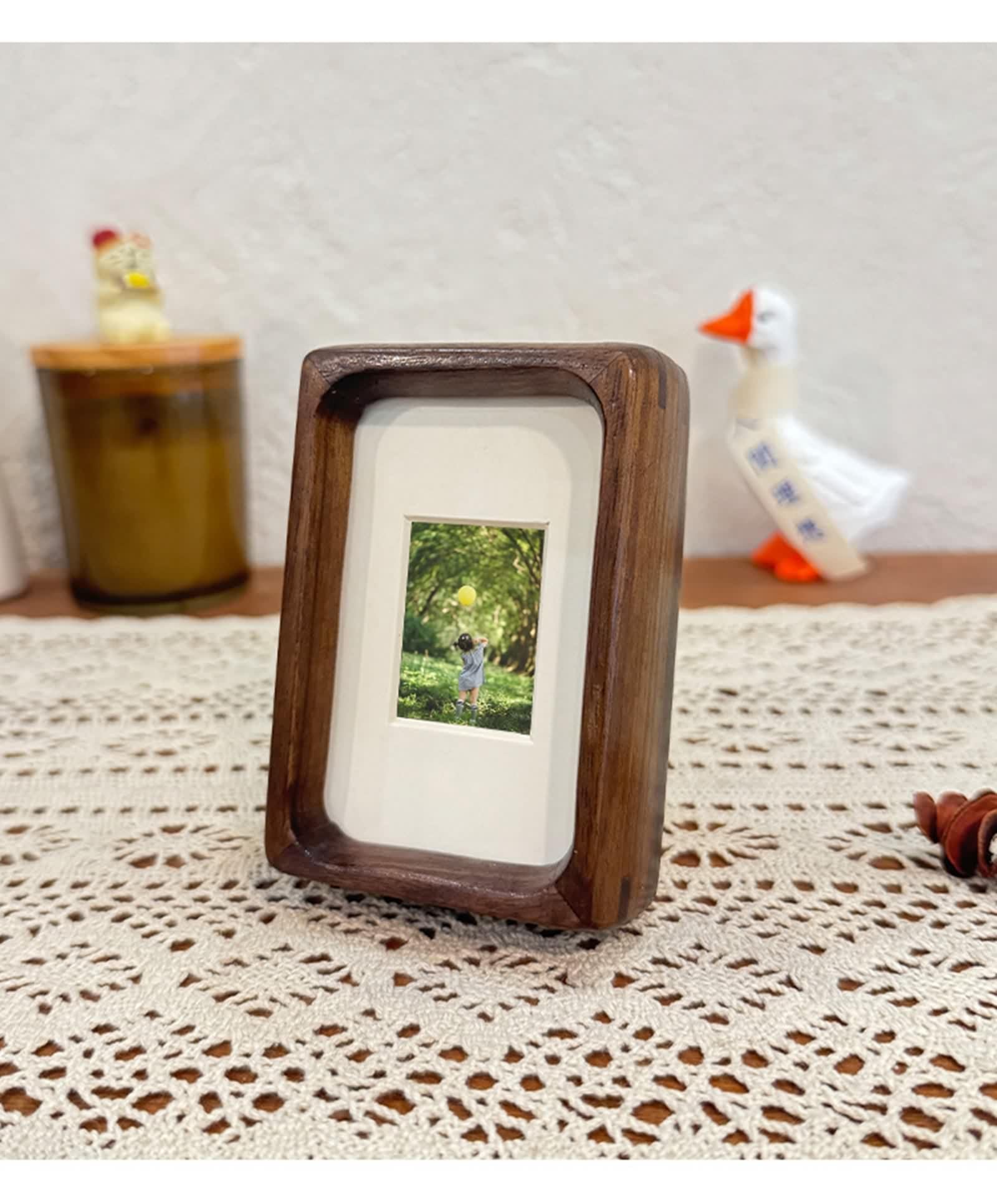 Drewniana ramka na zdjęcia 13X18, Vintage Deco Orzech Prostokąt Akrylowy Pionowy blat