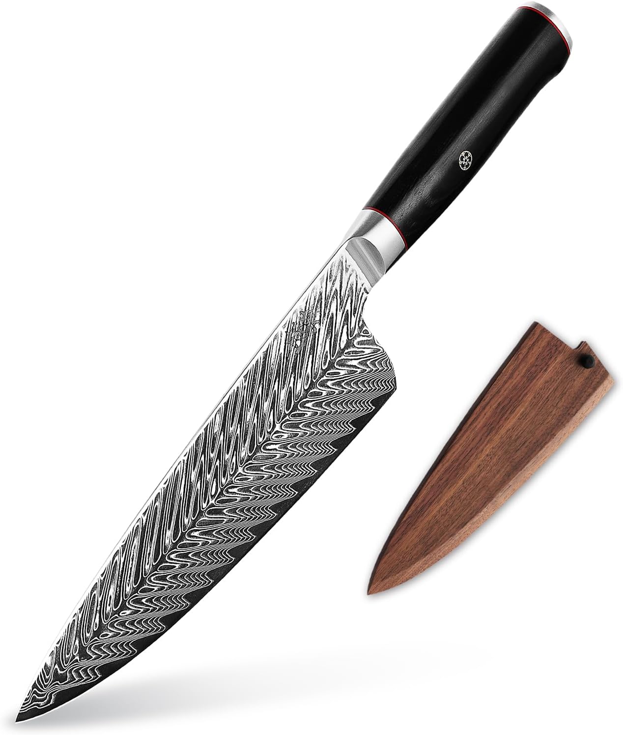 DONGSUN 8" Damascus Wide Blade Chef Knife, 73-Layer VG10 Super Steel Forged Japanese Gyuto, Professional Kitchen Knife with North American Black Walnut Sheath, Ultra Sharp Cooking Knife