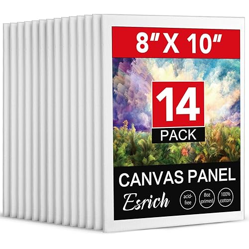 ESRICH Canvases for Painting 8x10In,14 Pack Blank Canvas Boards Bulk - Cotton Art Canvas for Oil, Acrylic & Watercolor Painting.