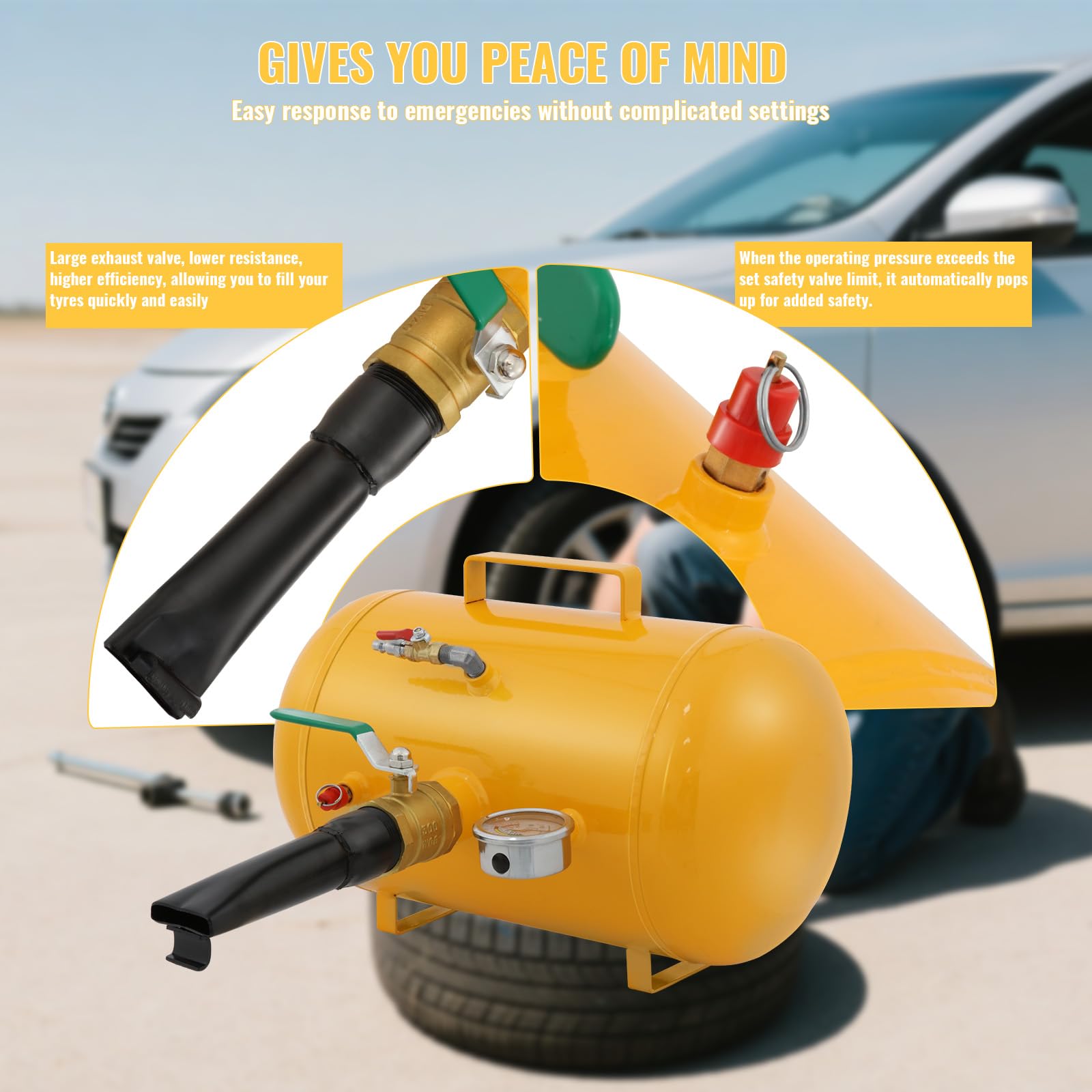 VELPAX 20L Reifenfüller Reifen Booster, Reifen Schockfüller Airbooster Reifen Befüllhilfe für LKW Auto PKW, Stahl Luftkanone, 8 Bar