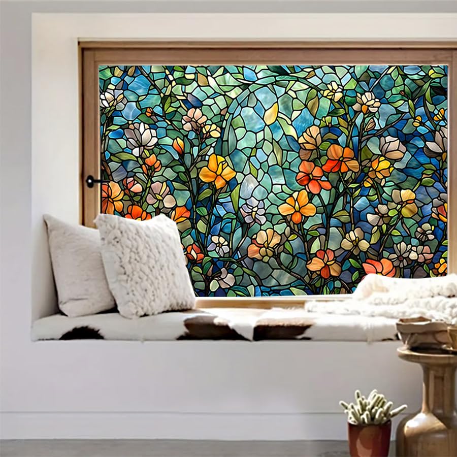 Zielona pomarańczowa szara matowa folia okienna, prywatność, samoprzylepna, statyczna, przylegająca, do okien łazienkowych, bez kleju, matowa folia, 45 x 100 cm, opakowanie 4 szt