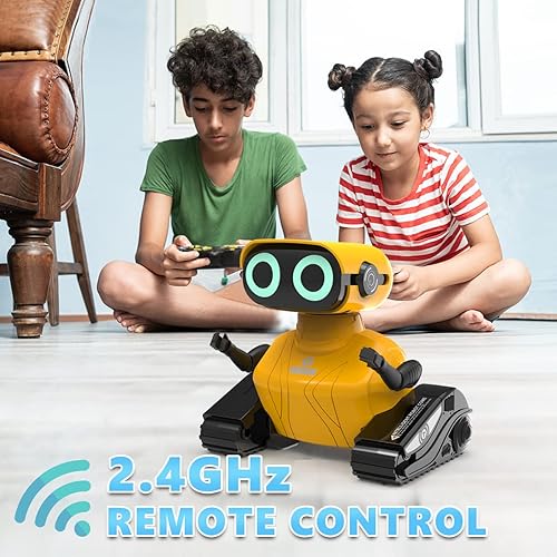 Miniatura 10 de GILOBABY Juguetes robot, robot de control remoto, robots RC para niños con ojos LED, cabeza y brazos flexibles, movimientos de baile y música