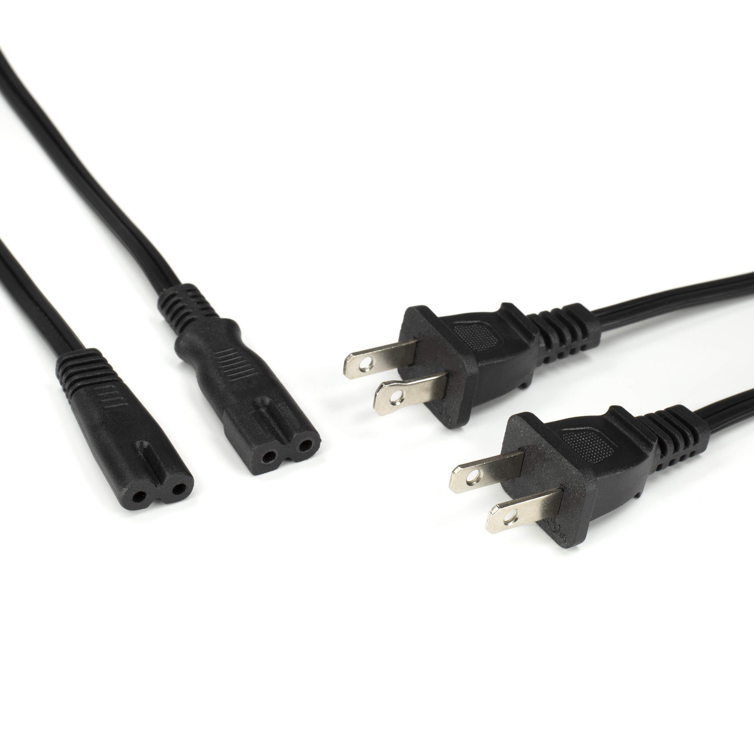THE CIMPLE CO - 2 Slot Power Cord Two Pack | Includes Both Types: Polarized (Squared End) and Non-Polarized (Figure 8 End) | NEMA 1-15P to C7 C8 UL Listed - 18 AWG, 10 Amps, 125 Volts - 6 Foot Black