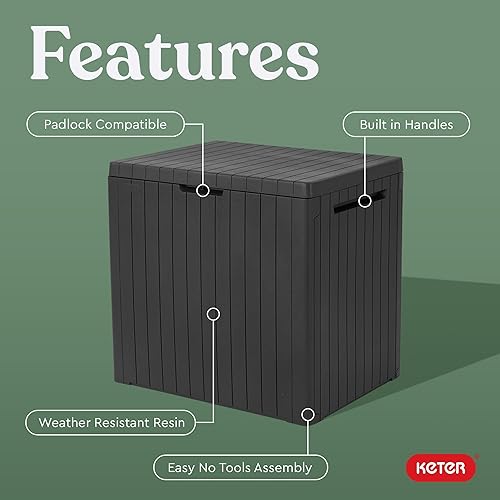 Miniatura 3 de Keter City - Caja de resina de 30 galones para muebles de patio, accesorios de piscina y almacenamiento para juguetes al aire libre, color gris
