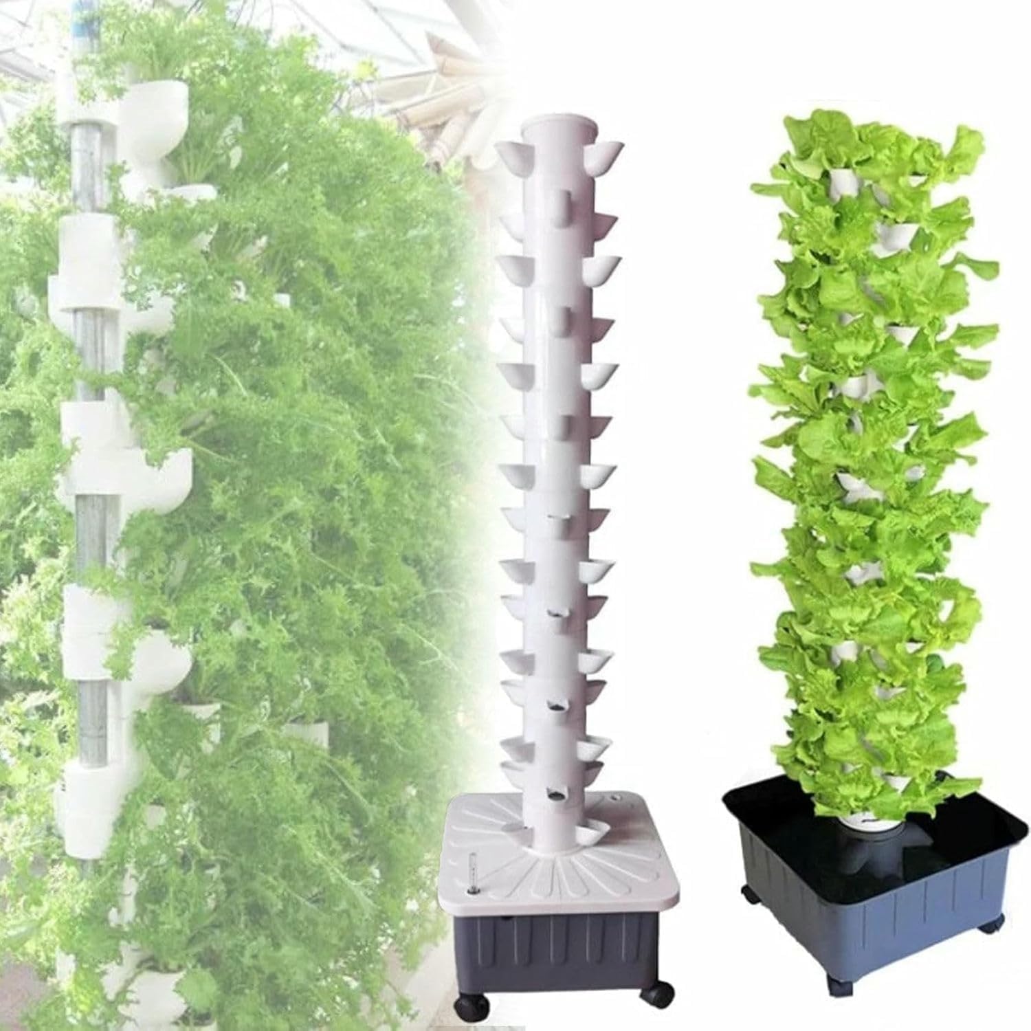 Generico Set di Torre idroponica da 15 Piani e 45 Fori, Set di Torre idroponica, Esterno con Adattatore Timer per Pompa idratante, Adatto per Interni, casa, Balcone, Bianco