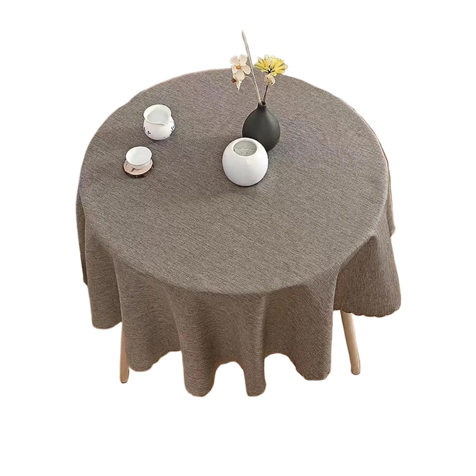ZHSOAO Round Tablecloth Cotton Linen Plain Table Cloth Cover Diameter 90-180 Cm For Home Dining for Cafe(Brown,90cm)