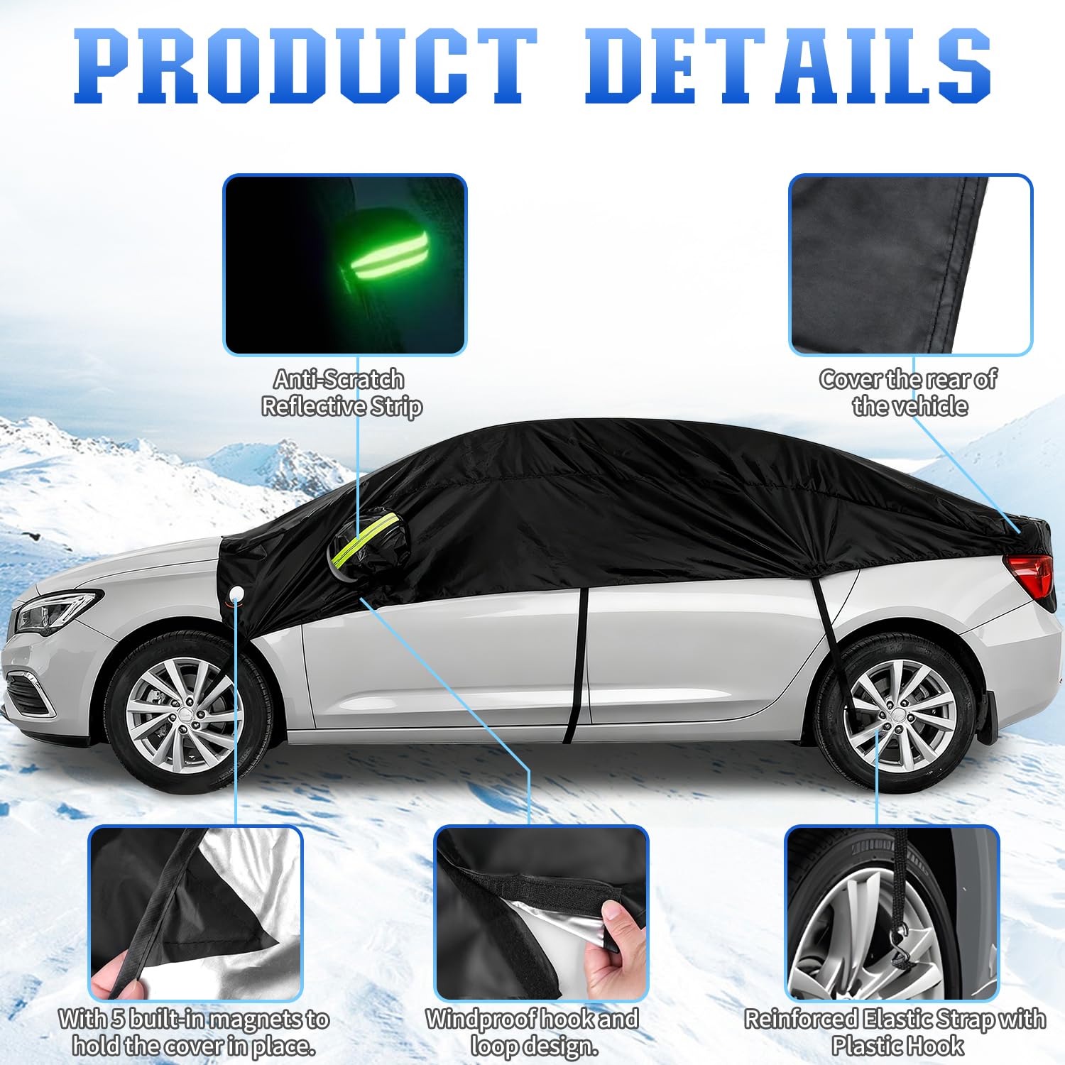 iZoeL Auto Windschutzscheiben 274 x 260 x 412 cm magnetische Winter Frontscheibe, große magnetische Auto Sonnenblende Abdeckung Wasserdicht Scheibenabdeckung schützt vor Wind, Schnee, Frost, Sonne