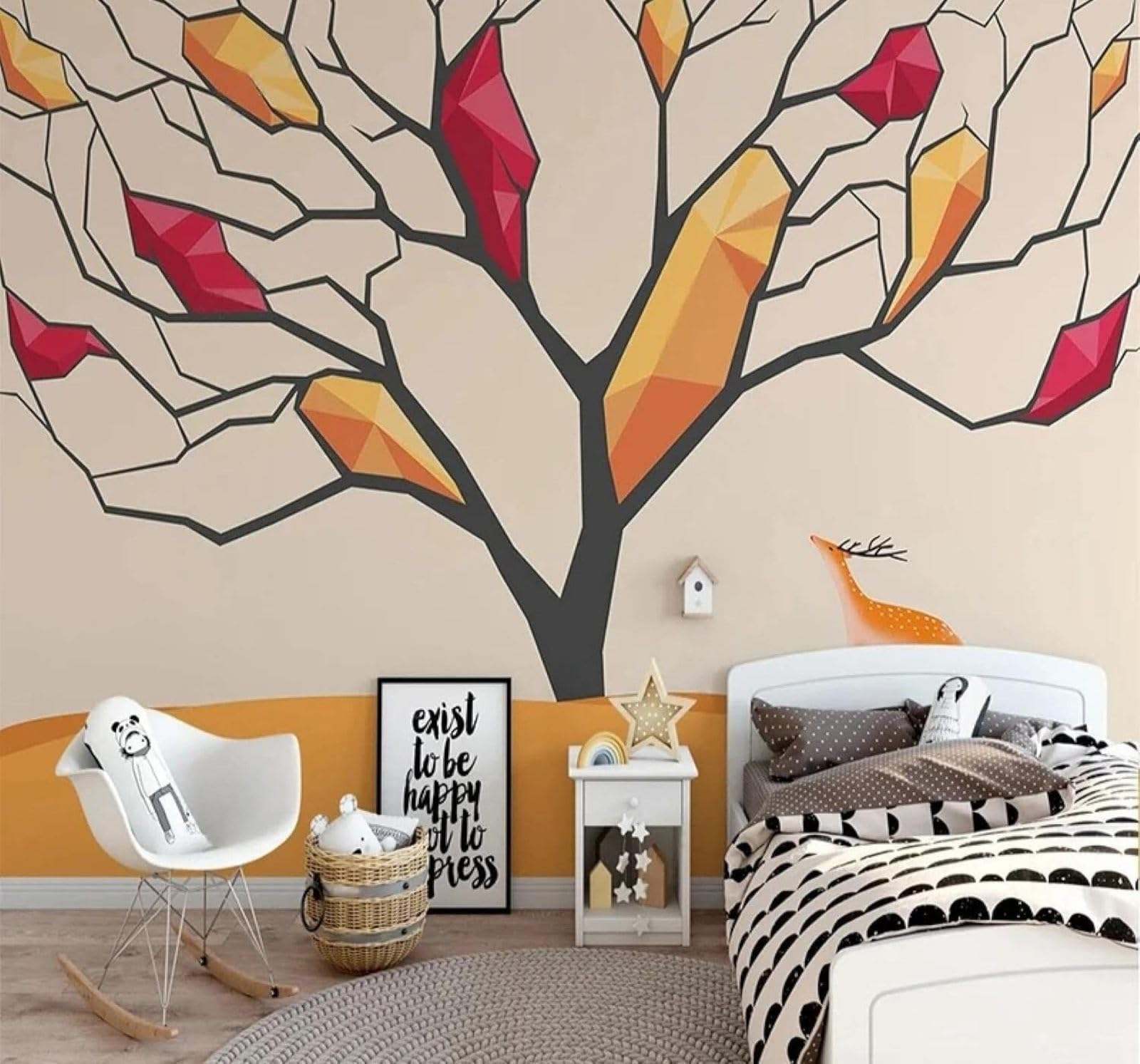 XLMING Cartoon Hand Drawn Creative Trees Moose 3D Wallpaper Luxury Home Dining Decor Paste Sofa Living Room The Wall for Bedroom Mural-250cm×170cm