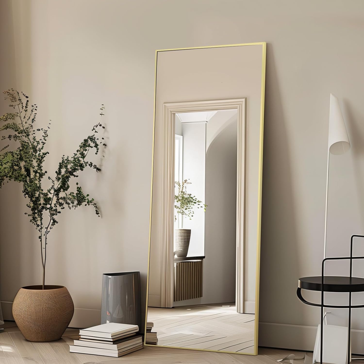 MELOMOIR Gold Mirror Full Length 56"x18" Floor Mirror, Free Standing Mirror Hanging or Leaning, Aluminum Alloy Frame Full Body Mirror for Bedroom Living Room Cloakroom Hallway, Wall Mirror Full Length