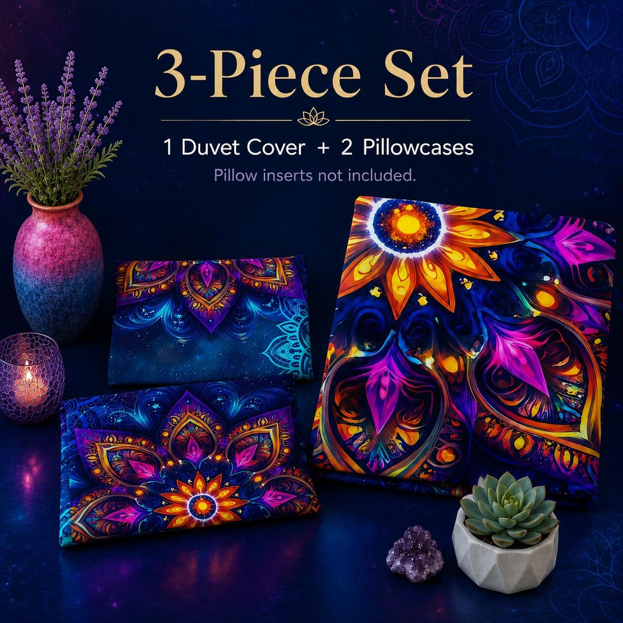AILONEN Mandala Bedding Set Full Size, Bohemian Mandala Duvet Cover Set for Kids Girls Teens,Exotic Floral Comforter Cover for Bedroom Decor,3-Piece,1 Quilt Cover and 2 Pillowcases,Soft