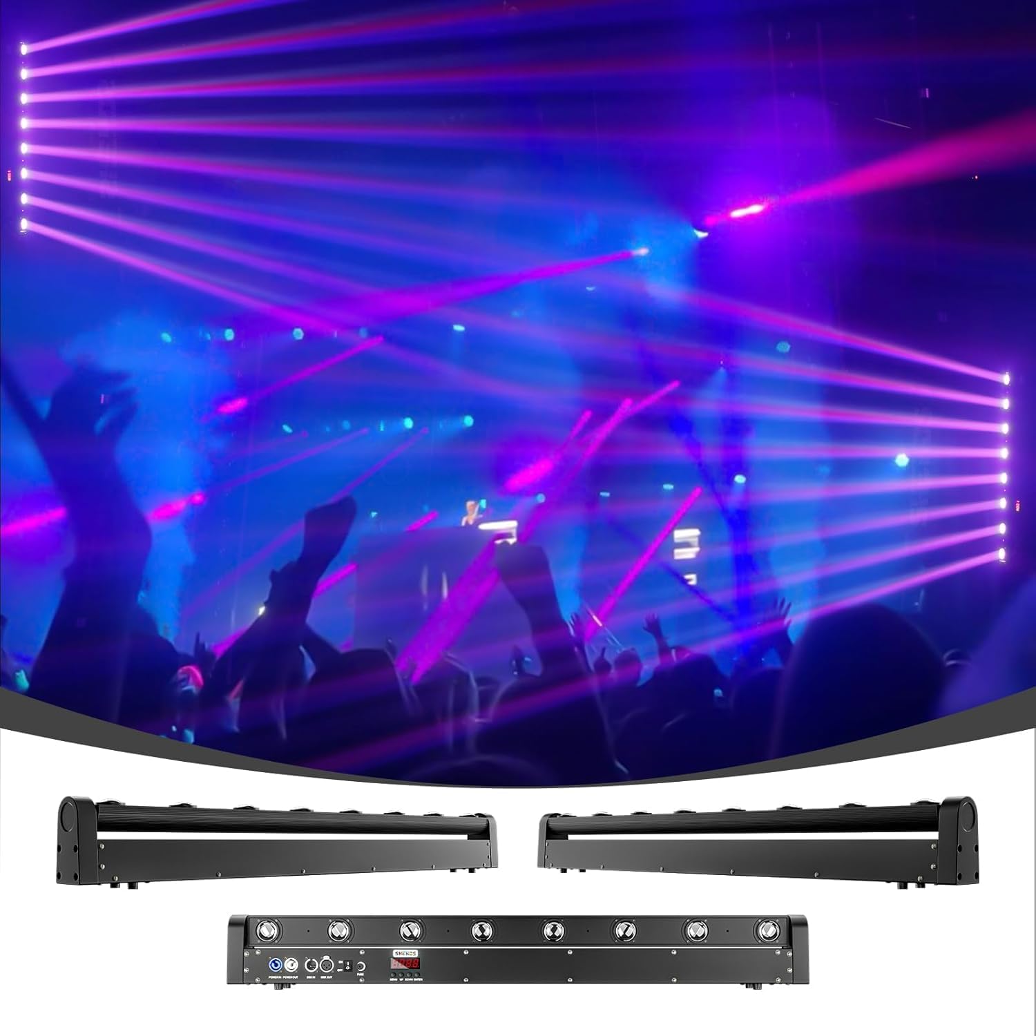 SHEHDS RGBW 4 en 1 tira de luz LED con cabezal móvil 8 x 12 W, haz de luz y efecto reflectante, ángulo de lente 8°, inclinación 180°, tira de luz DMX y control de sonido