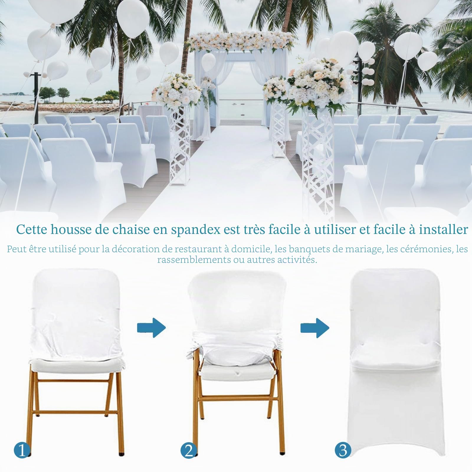 HOMURY Lot de 5 housses de chaise blanches - Décoration de chaise de banquet - Universelles - Stretch - En élasthanne - Pour chaise de banquet, mariage et fête