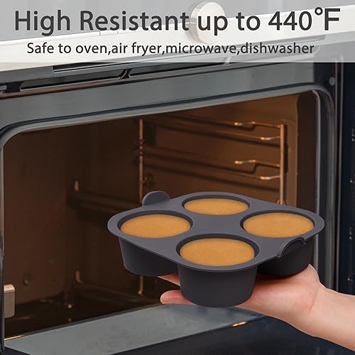 Miniatura 9 de Bandeja de silicona para magdalenas para freidora de aire, 1 unidad, 4 tazas antiadherentes para magdalenas con asa de transporte, moldes de