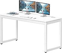 SHW 55-Inch White Commercial-Grade Office Desk - Heavy Duty Steel Frame, Scratch-Resistant, Cable Management Grommets