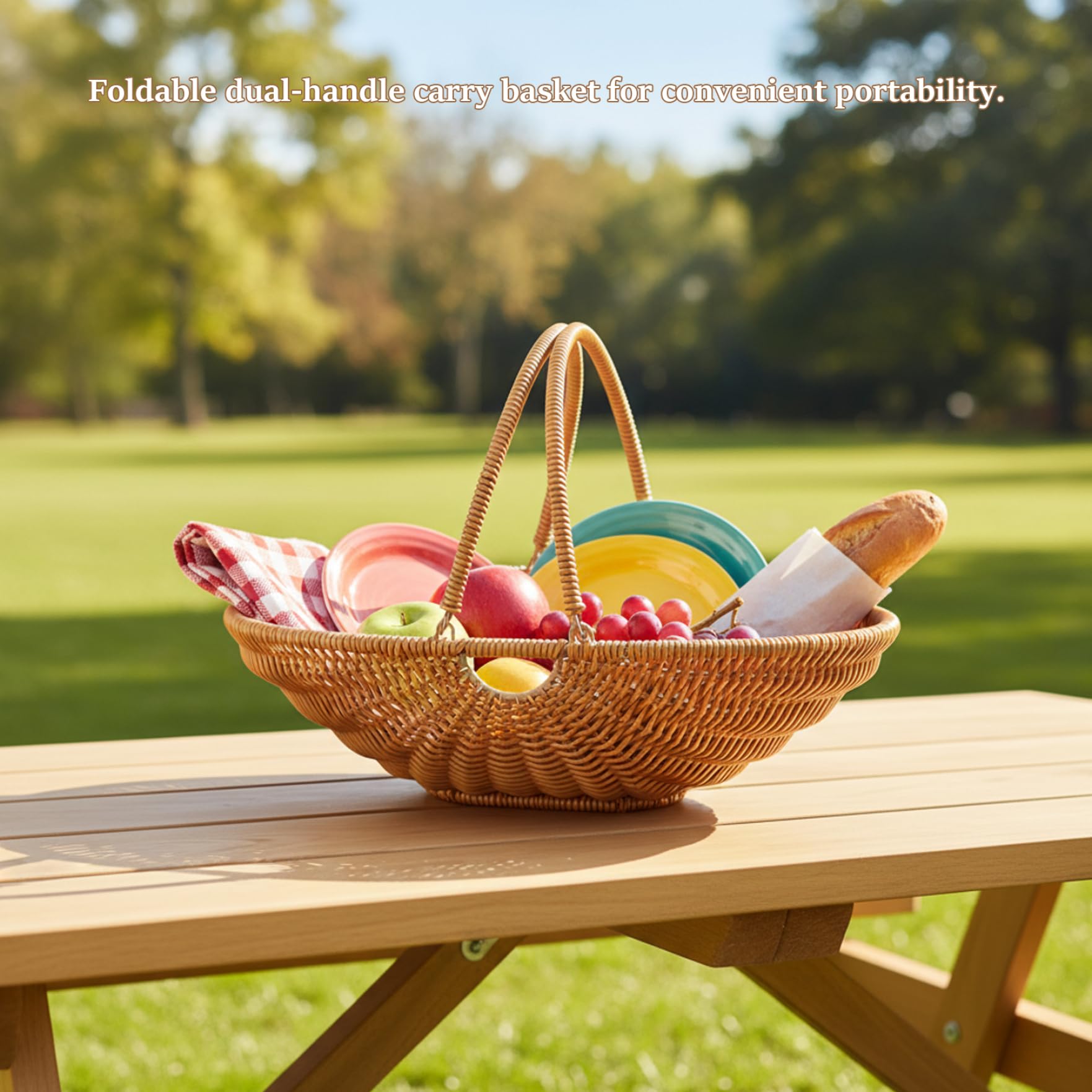 Panier de récolte pour légumes de jardin, grand panier collecte tissé en PP avec poignée pliable pour pique-nique, ferme, cuisine, rangement, décoration d'intérieur