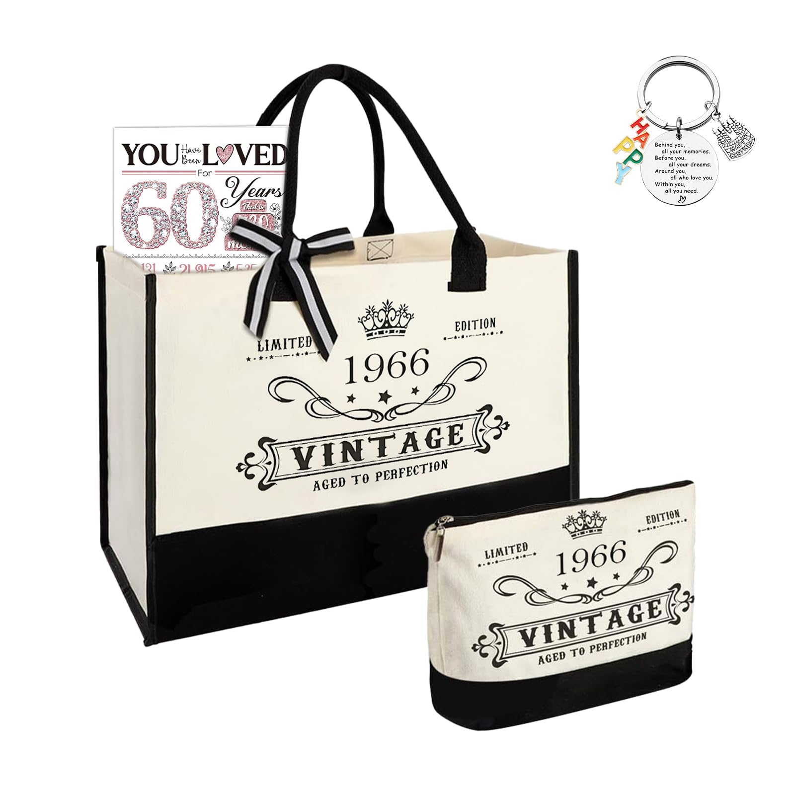 4PCS 60th Birthday Gifts for Women, Canvas Tote Bag Travel Gear